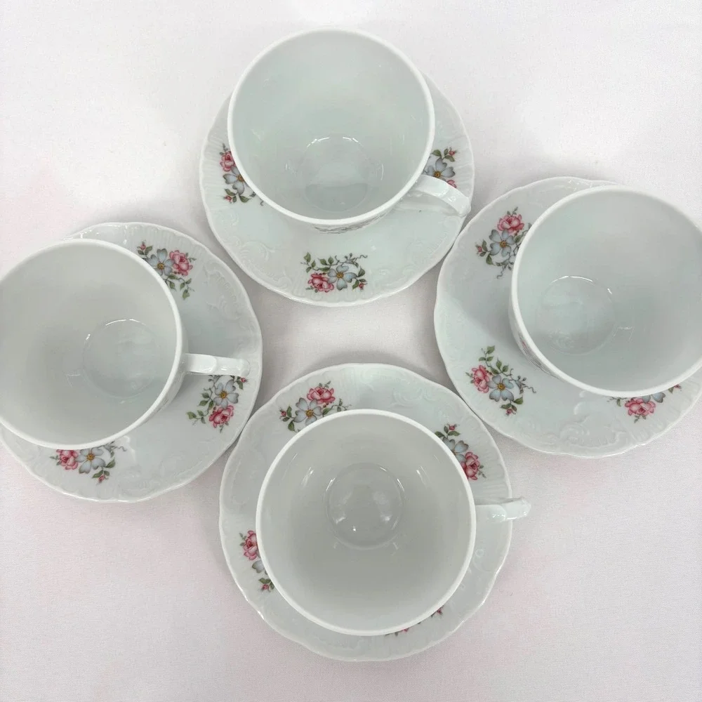 Princess House Rose Garden Fine Porcelain Tea Cup Saucer Set 4 Vintage 1988 NIB